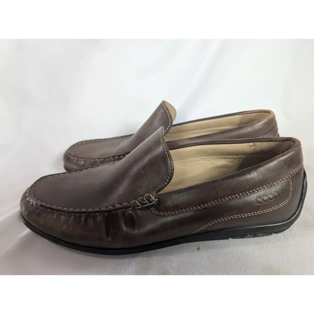 ECCO Shoes Classic Moc Driving Loafers Brown Leather Slip On 46 EU 12/12.5 US